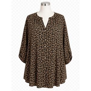 Avenue Abstract Print Long Sleeve Top - Tan/Black - Size 26/28